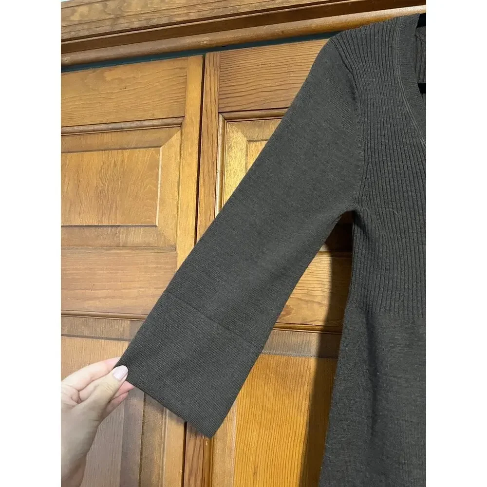 Boden Rib Knit Sweater Dress Brown Midi 3/4 Sleeve Empire Waist Academia SZ 12R